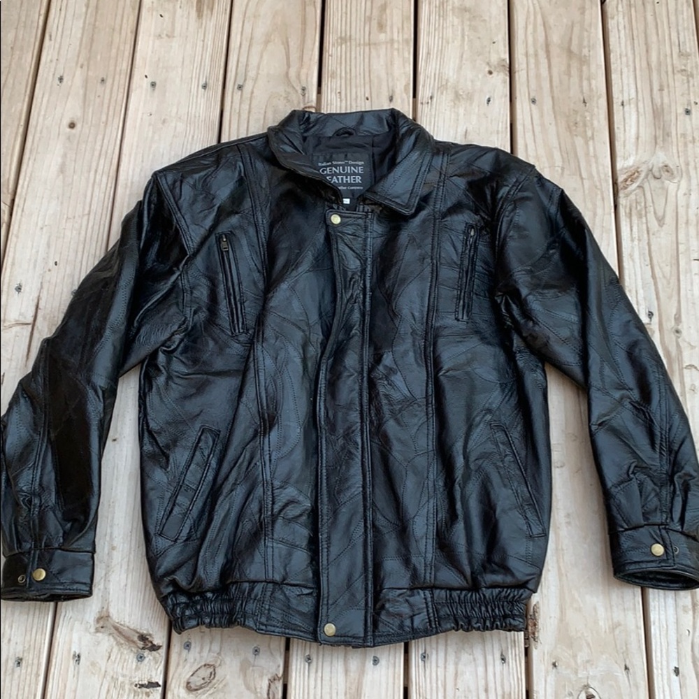 Italian Stone Design Patchwork Leather Jacket Xl - image 1